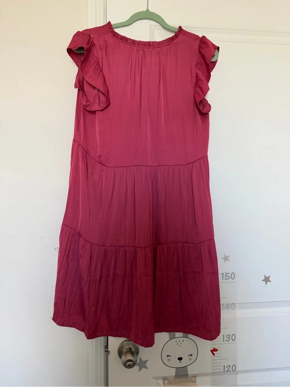 LOFT Raspberry Tiered V-Neck Ruffle Cap-Sleeve Mini Dress - Picture 4 of 4